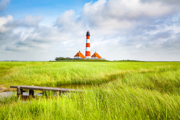 Fototapeta na wymiar Westerheversand lighthouse, North Sea, Schleswig-Holstein, Germany