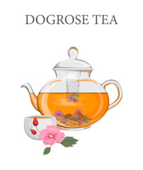 Teapot with a herbal dog rose tea