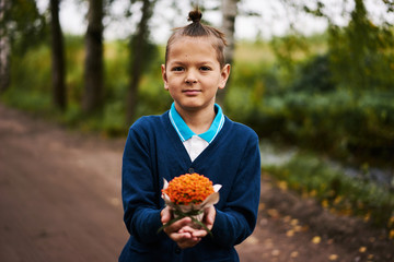 Boy present flowers