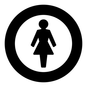Woman logo, round black frame. Simple isolated illustration on white background.

