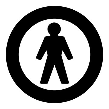 Man logo, round black frame. Simple isolated illustration on white background.