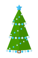 Christmas green tree with the blue balls