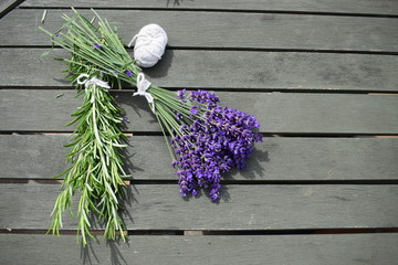 Bunch of handpicked Rosemary and lavender