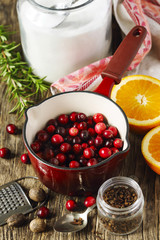 Ingredients for traditional american cranberry sauce