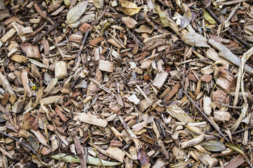 Closeup of a Brown Wood Chip Pile