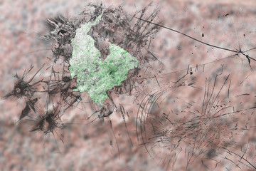 background, green stone under broken red glass