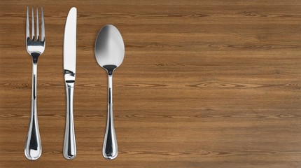 Silverware. Fork, spoon and knife isolated on