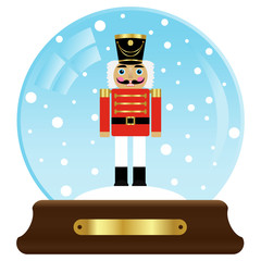 Vector illustration of a snow globe with a red nutcracker