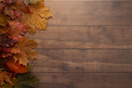 Fall Themed Background on a Wooden Surface