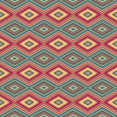 Ethnic geometric pattern in repeat. Fabric print. Seamless background, mosaic ornament, retro style. 