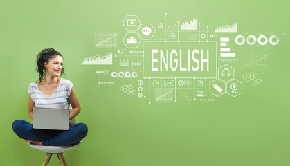 English with young woman using a laptop computer 