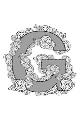 Black and white illustration of the letter 