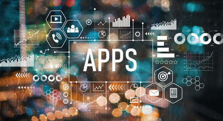 Apps with blurred city abstract lights background