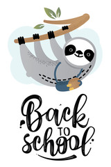 Cute vector sloth bear animal with a school bag