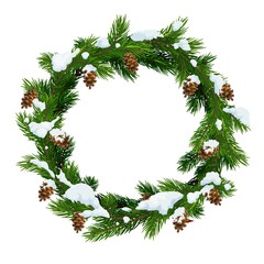 Christmas snowy wreath frame, vector