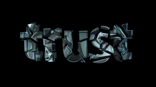 animation of the word trust made of glass is broken and destroyed. End trust