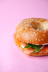 bagel with salmon close up