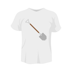 T-shirt white color mockup isolated from background with shovel colored