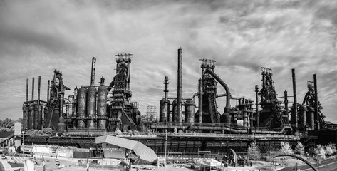 Panoramic view of the steel factory still standing in Bethlehem PA as it rusts, and discolors with age - 228044158