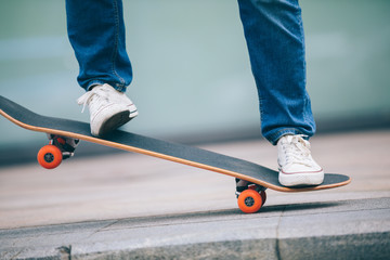 Skateboarder skateboarding on  city