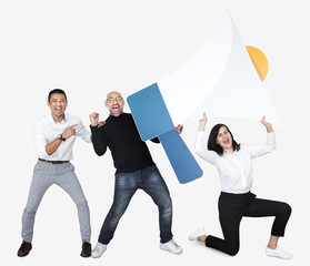 Group of people holding a megaphone icon