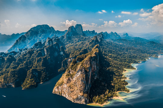 incredible scense of Khao Sok National park Cheow Lan Dam from top in Thailand