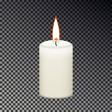 Candle flame fire isolated on checkered background, Memorial fire, light sign. Realistic yellow cand
