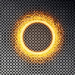 Fiery sparks circle effect isolated. Sparkler ring vector. Magic round sparkle, fierly flame frame.  - 228049909