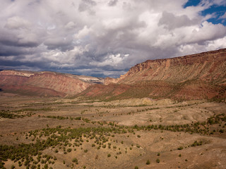 Colorado Aerial shot of mesa on cloudy autumn day