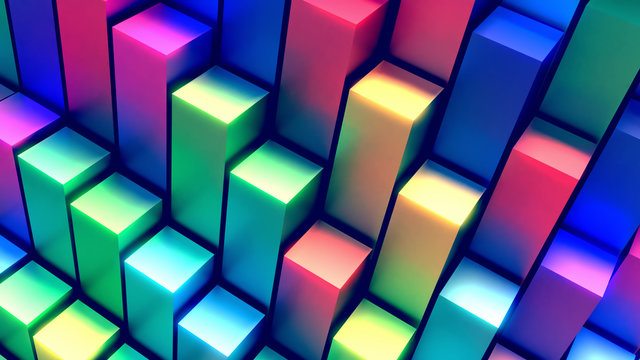 3d rendering picture of rainbow bricks with glints effect.