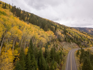 Aerial photos of Colorado fall colors mountains and roads