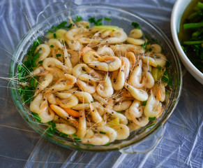 Boiled white shrimp