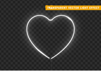 Neon light white heart with transparent background. © lauritta