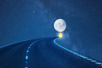 lighting moon on route in outer space.elements of this image furnished by NASA