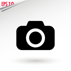 Camera icon, flat photo camera vector isolated. Modern simple snapshot photography sign. Instant Photo internet concept. Trendy symbol for website design, web button, mobile app. Logo illustration