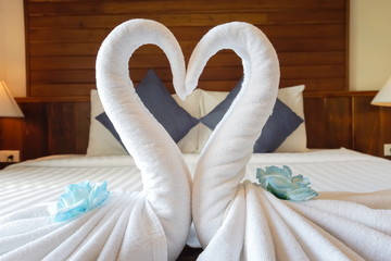 Obraz na płótnie Canvas Love concept honeymoon bed for bedroom decoration