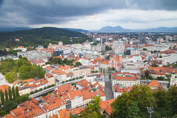 Naklejka na ściany i meble Panorama of Ljubljana, rooftops