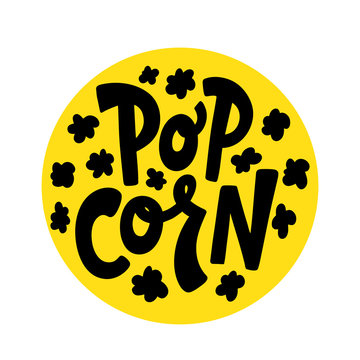 Popcorn Text Label. Black And White. Vector Illustration.