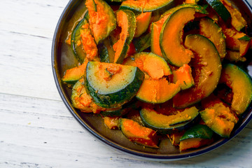 Fried pumpkin with bean paste