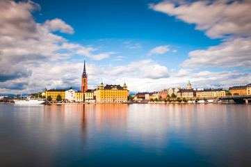 Fototapeta na wymiar Panorama of the Old Town in Stockholm, Sweden. Long exposure shoot