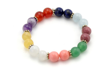 Colorful gemstone beads bracelet isolated on white background