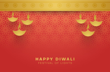 Red Happy Diwali background for Festival of lights.