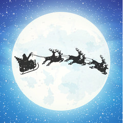 Naklejka premium Santa claus on sleigh full of gifts and reindeers