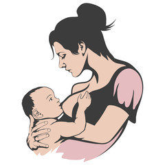 Obraz premium breastfeeding mother, baby feeding breast milk, breastfeeding logo