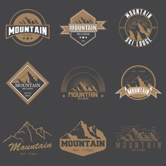 Set of different vintage mountains logo emblem vector illustration. Mountains and travel icon for tourism organizations.