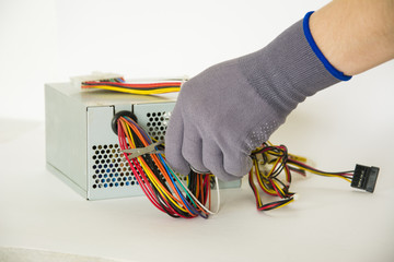 Multicolored computer cable isolated on white background