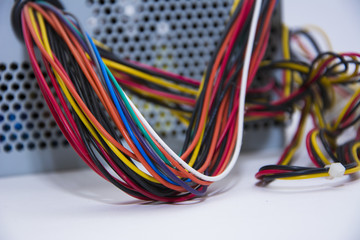 Multicolored computer cable isolated on white background