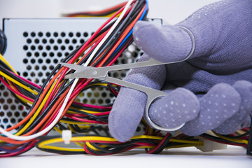 Multicolored computer cable isolated on white background