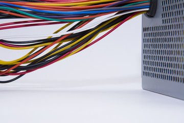 Multicolored computer cable isolated on white background