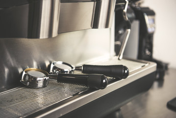 Fototapeta na wymiar Equipment for coffee machine in coffee shop.